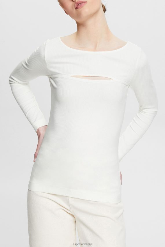 dolgi rokav sl Esprit ženske zgornji del z izrezom umazano bela 6X446531