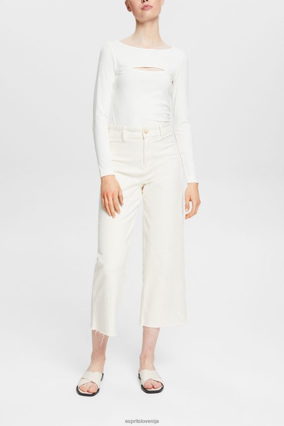 dolgi rokav sl Esprit ženske zgornji del z izrezom umazano bela 6X446531