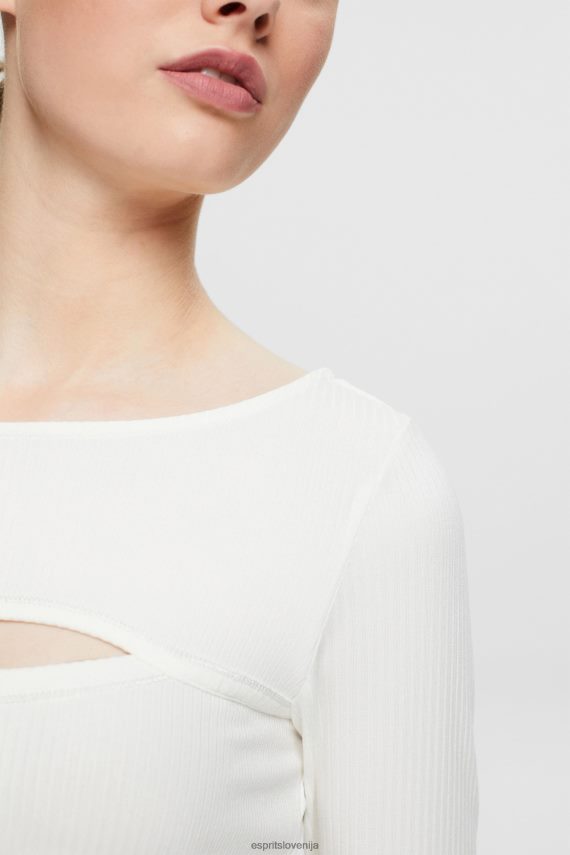 dolgi rokav sl Esprit ženske zgornji del z izrezom umazano bela 6X446531