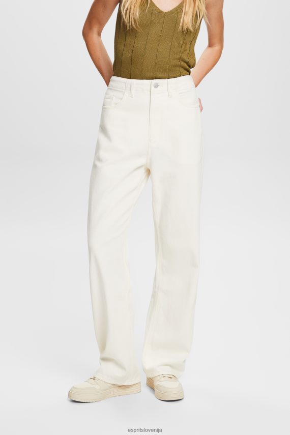 hlače in hlače sl Esprit ženske široke hlače iz keperja, 100% bombaž umazano bela 6X4464