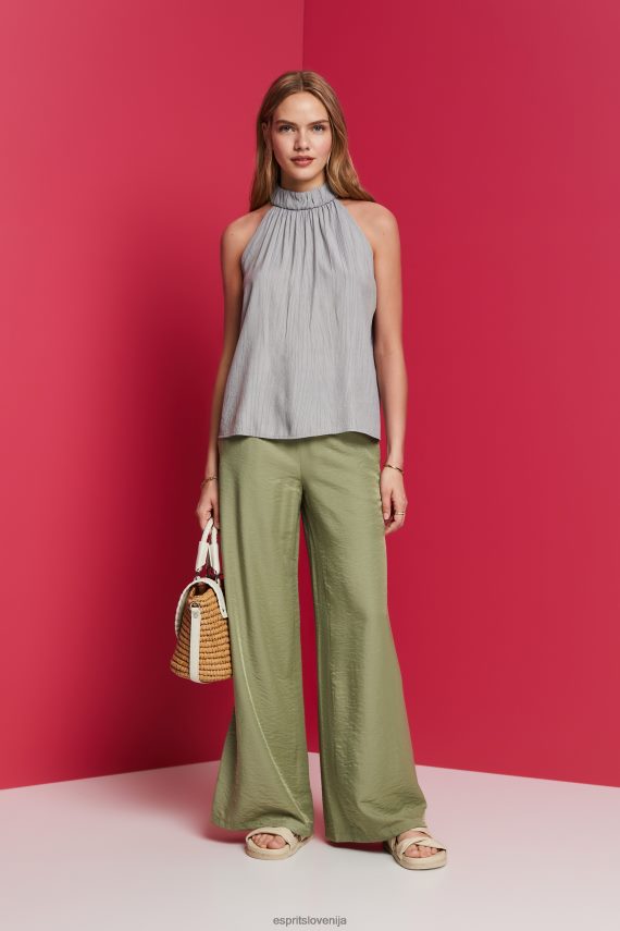 hlače in hlače sl Esprit ženske satenaste široke hlače svetlo kaki 6X44691