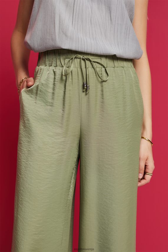 hlače in hlače sl Esprit ženske satenaste široke hlače svetlo kaki 6X44691