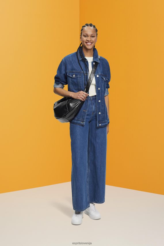 jakne sl Esprit ženske denim jakna s pasom za zavezovanje modro srednje pranje 6X446215