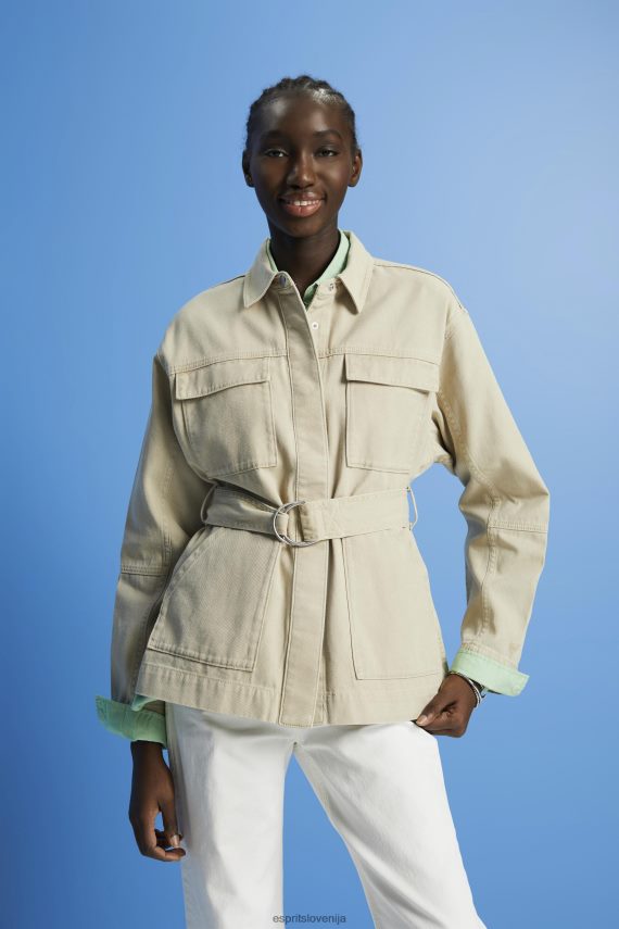 jakne sl Esprit ženske keper jakna s pasom pesek 6X446292