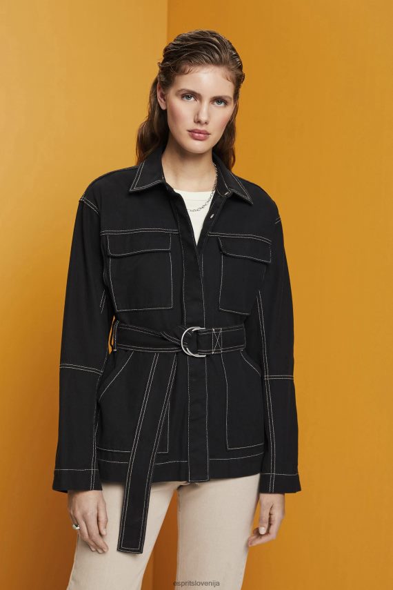 jakne sl Esprit ženske keper jakna s pasom Črna 6X446291