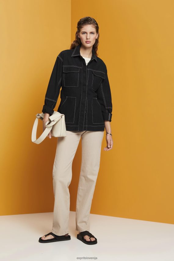 jakne sl Esprit ženske keper jakna s pasom Črna 6X446291