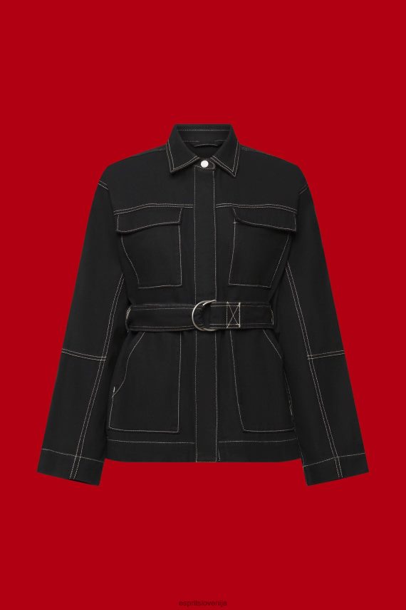jakne sl Esprit ženske keper jakna s pasom Črna 6X446291