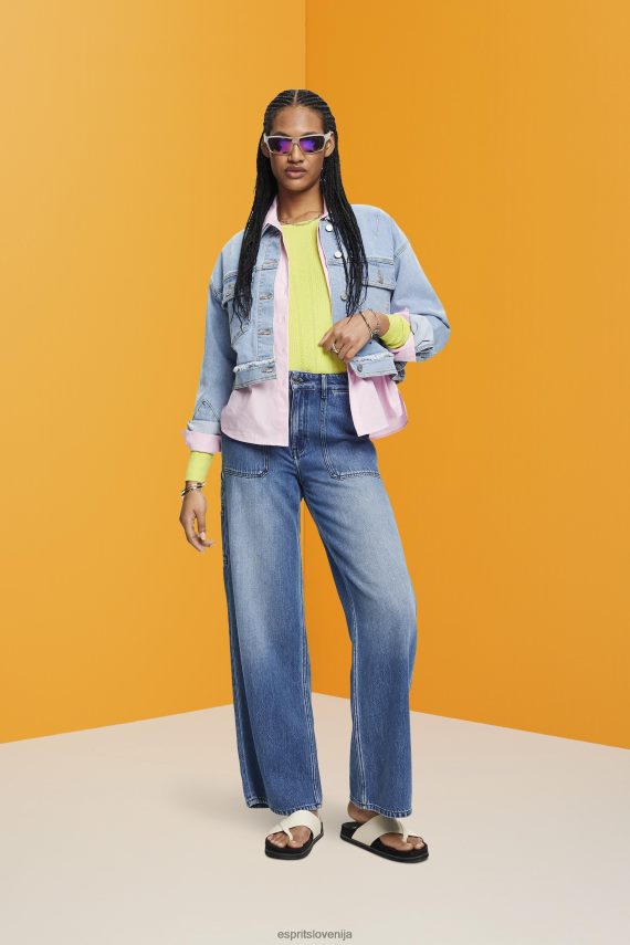 jakne sl Esprit ženske skrajšana denim jakna z obrabljeno obrobo pranje modre svetlobe 6X446312