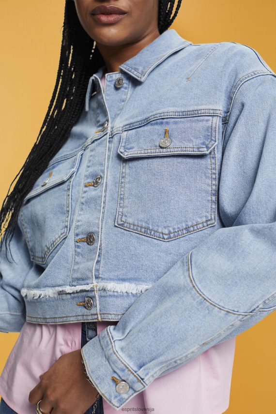 jakne sl Esprit ženske skrajšana denim jakna z obrabljeno obrobo pranje modre svetlobe 6X446312