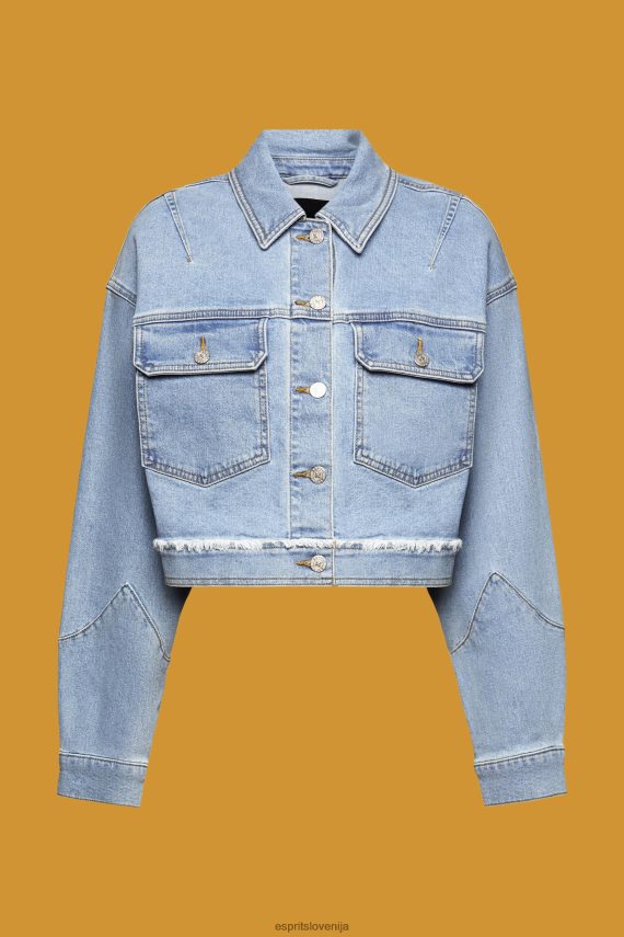 jakne sl Esprit ženske skrajšana denim jakna z obrabljeno obrobo pranje modre svetlobe 6X446312