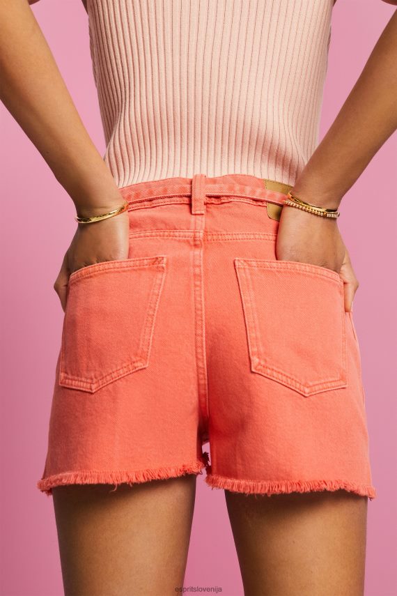 kratke hlače sl Esprit ženske kratke hlače iz jeansa z visokim pasom koralno oranžna 6X44658