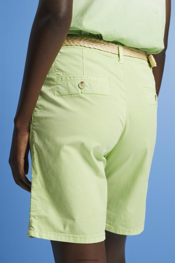 kratke hlače sl Esprit ženske kratke hlače s pletenim pasom iz rafije citrusno zelena 6X446263