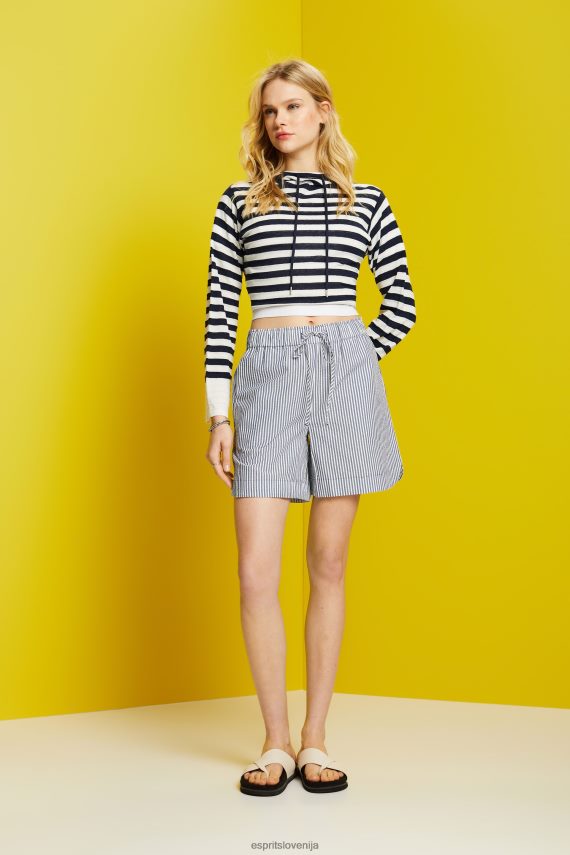 kratke hlače sl Esprit ženske seersucker kratke hlače s črtami, 100% bombaž mornarica 6X44696