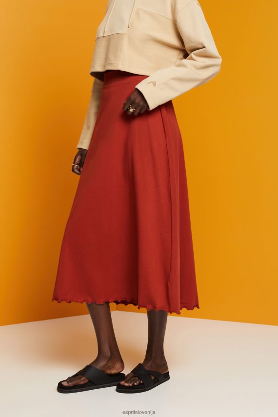 krila sl Esprit ženske midi krilo iz džersija, trajnostni bombaž terakota 6X44644