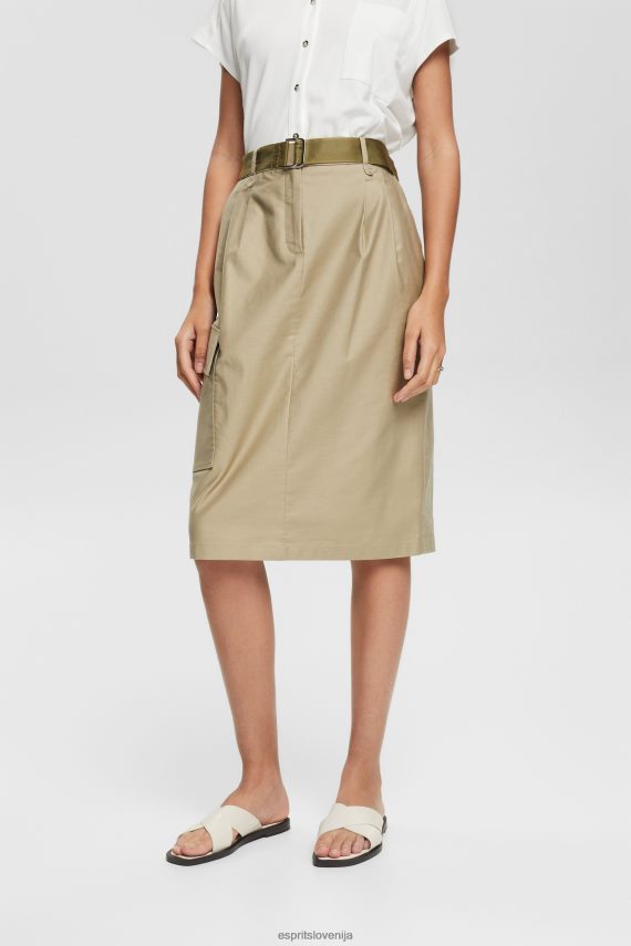 krila sl Esprit ženske midi krilo v stilu cargo bledo kaki 6X446535