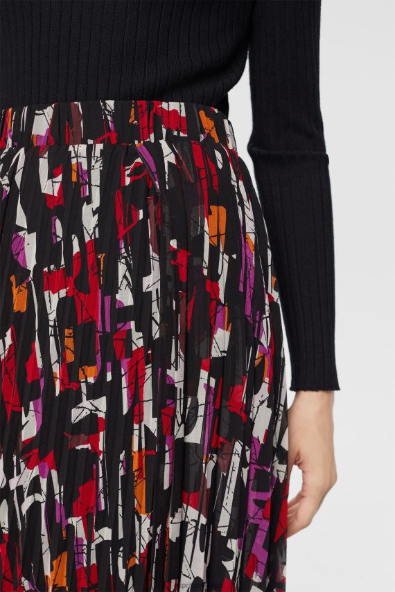 krila sl Esprit ženske nagubano midi krilo z vzorcem Črna 6X446427