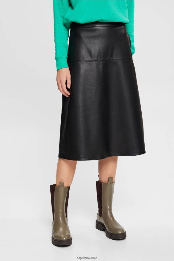 krila sl Esprit ženske zaobljeno midi krilo iz umetnega usnja Črna 6X446405