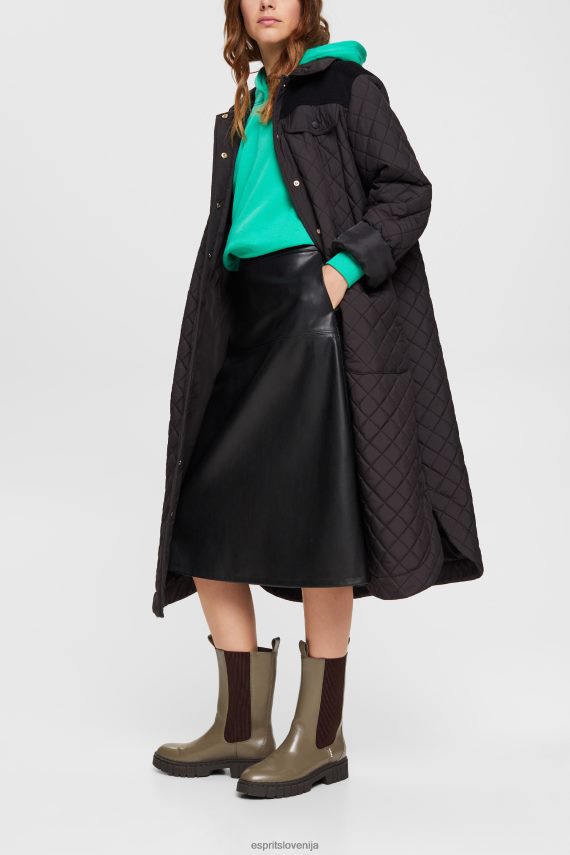 krila sl Esprit ženske zaobljeno midi krilo iz umetnega usnja Črna 6X446405