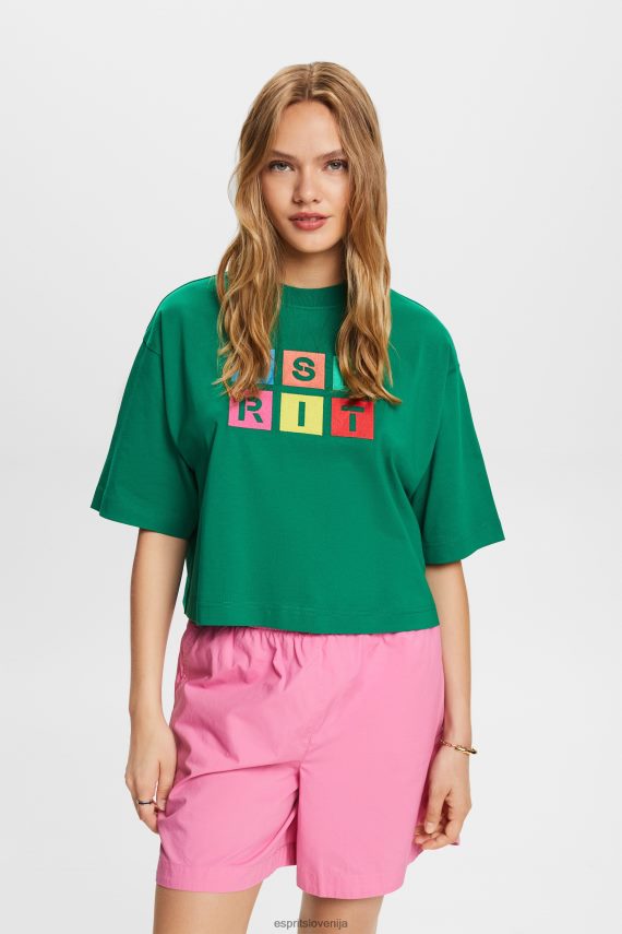 majice s kratkimi rokavi sl Esprit ženske Majica s kratkimi rokavi z vezenim logotipom, 100% bombaž temno zelena 6X44615