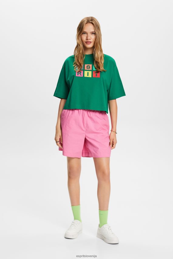 majice s kratkimi rokavi sl Esprit ženske Majica s kratkimi rokavi z vezenim logotipom, 100% bombaž temno zelena 6X44615