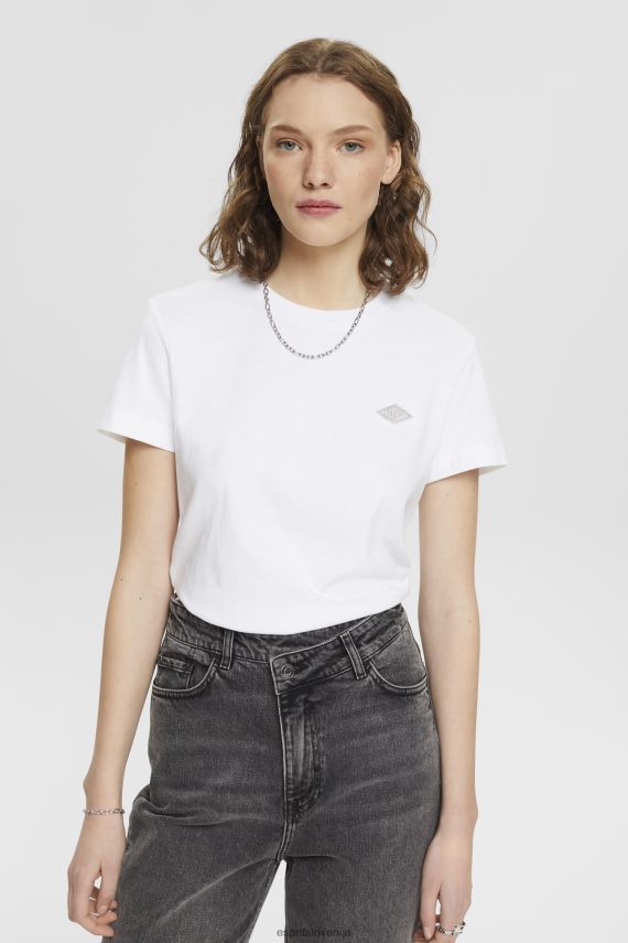 majice s kratkimi rokavi sl Esprit ženske bombažna majica s kratkimi rokavi z izvezenim logotipom bela 6X446147
