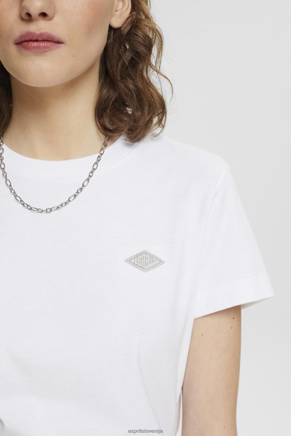 majice s kratkimi rokavi sl Esprit ženske bombažna majica s kratkimi rokavi z izvezenim logotipom bela 6X446147