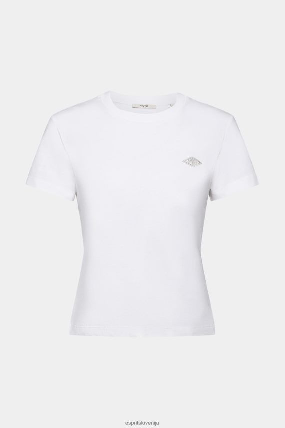 majice s kratkimi rokavi sl Esprit ženske bombažna majica s kratkimi rokavi z izvezenim logotipom bela 6X446147