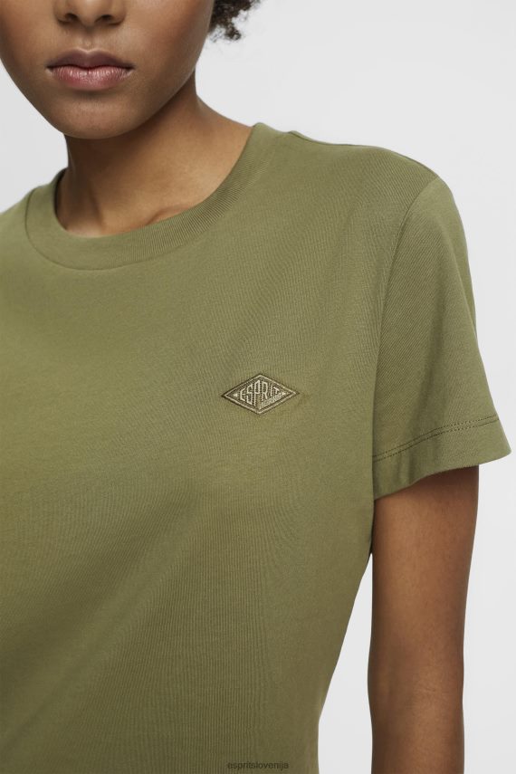 majice s kratkimi rokavi sl Esprit ženske bombažna majica s kratkimi rokavi z izvezenim logotipom olivno 6X446149