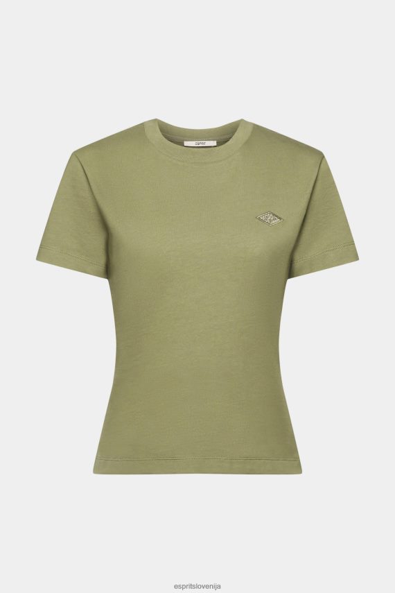 majice s kratkimi rokavi sl Esprit ženske bombažna majica s kratkimi rokavi z izvezenim logotipom olivno 6X446149