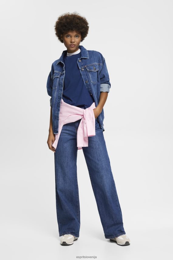 majice s kratkimi rokavi sl Esprit ženske bombažna majica s kratkimi rokavi z izvezenim logotipom črnilo 6X446150