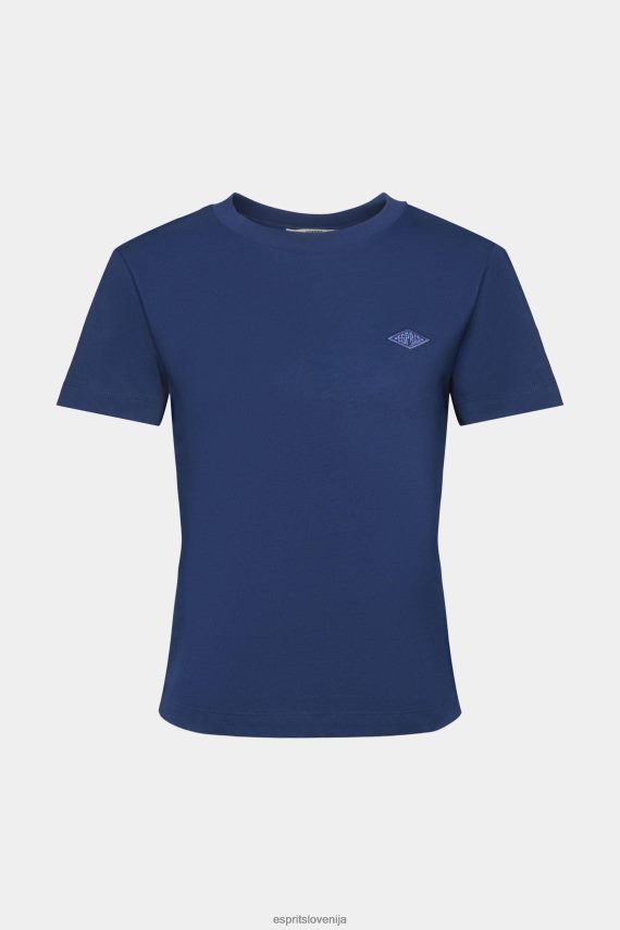 majice s kratkimi rokavi sl Esprit ženske bombažna majica s kratkimi rokavi z izvezenim logotipom črnilo 6X446150
