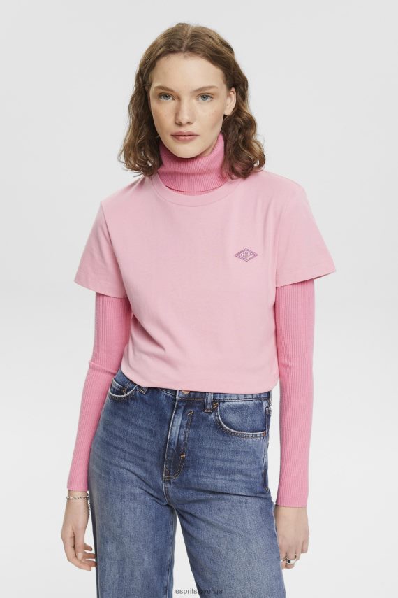 majice s kratkimi rokavi sl Esprit ženske bombažna majica s kratkimi rokavi z izvezenim logotipom roza 6X446152