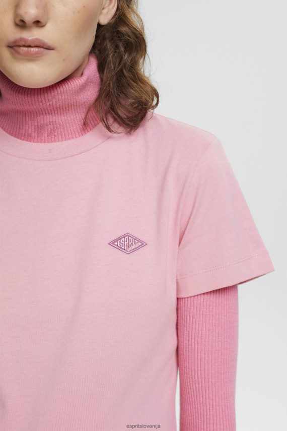 majice s kratkimi rokavi sl Esprit ženske bombažna majica s kratkimi rokavi z izvezenim logotipom roza 6X446152