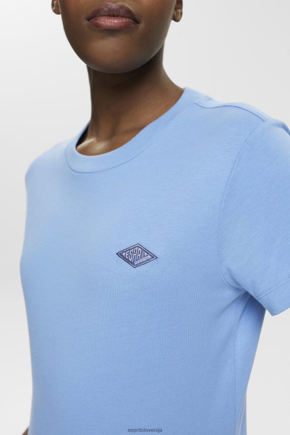 majice s kratkimi rokavi sl Esprit ženske bombažna majica s kratkimi rokavi z izvezenim logotipom svetlo modra sivka 6X446151