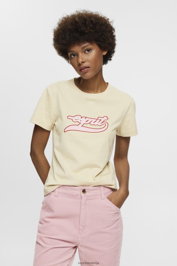 majice s kratkimi rokavi sl Esprit ženske bombažna majica s potiskanim logotipom bež 6X446143
