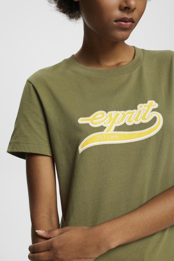 majice s kratkimi rokavi sl Esprit ženske bombažna majica s potiskanim logotipom olivno 6X446144