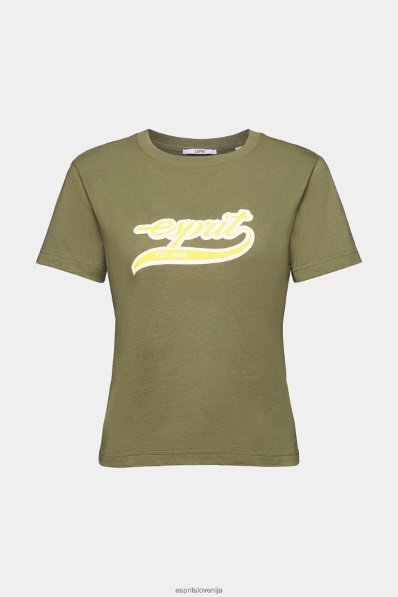 majice s kratkimi rokavi sl Esprit ženske bombažna majica s potiskanim logotipom olivno 6X446144