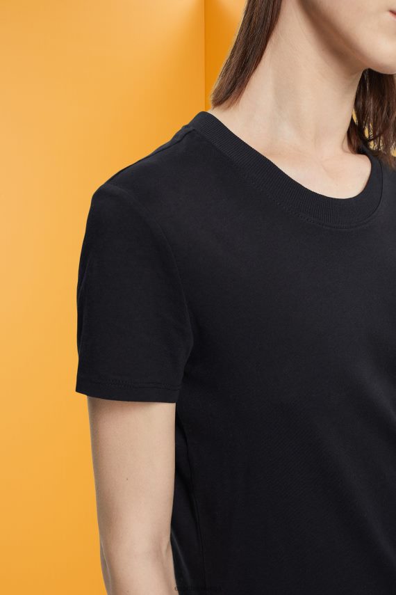 majice s kratkimi rokavi sl Esprit ženske bombažna majica z okroglim izrezom Črna 6X446454