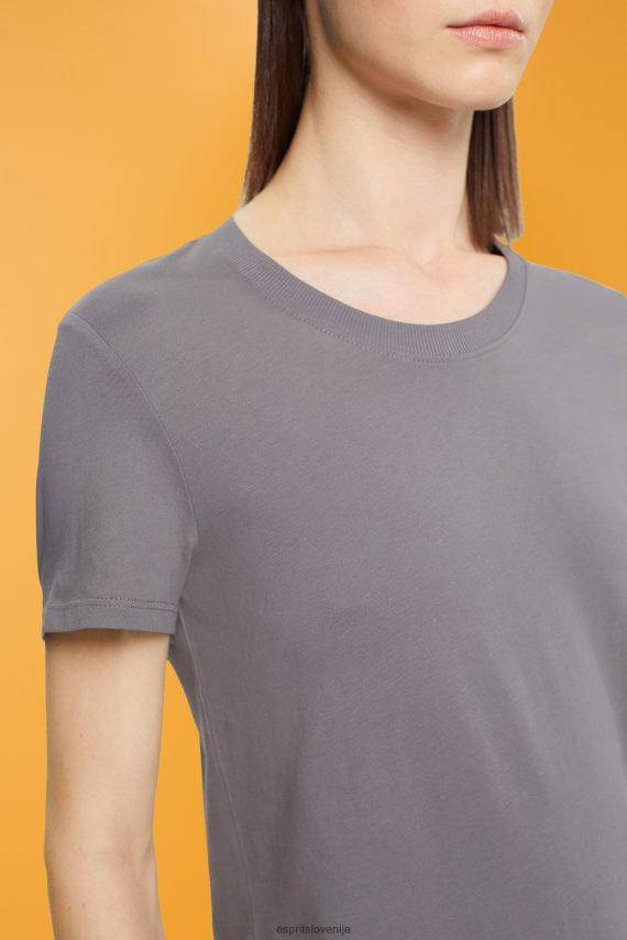 majice s kratkimi rokavi sl Esprit ženske bombažna majica z okroglim izrezom srednje siva 6X446455