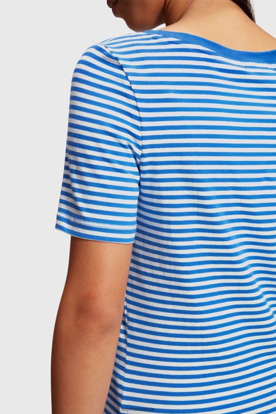 majice s kratkimi rokavi sl Esprit ženske majica s črtami iz raztegljivega bombaža svetlo modra 6X446536
