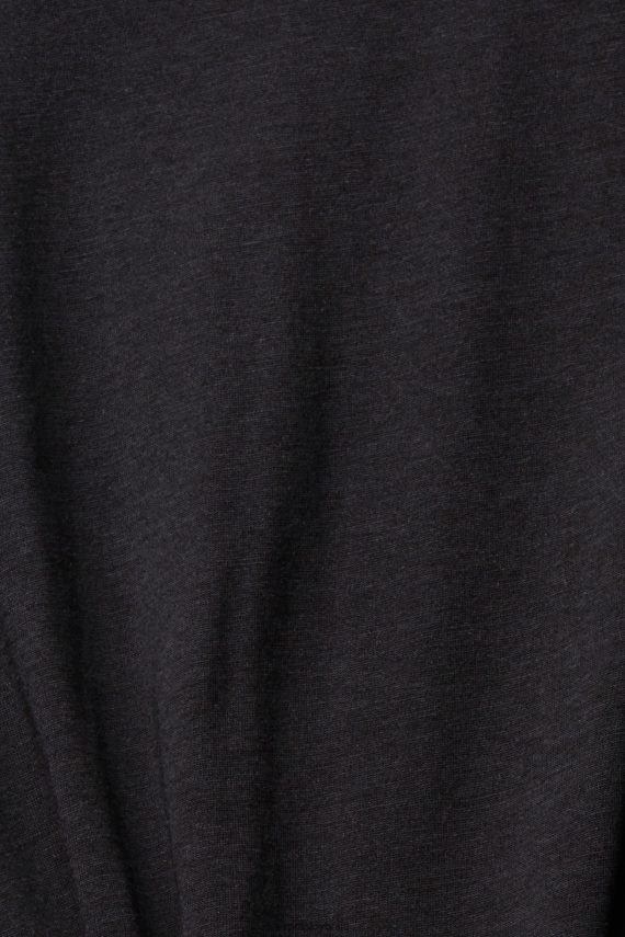 majice s kratkimi rokavi sl Esprit ženske majica s trakom ovratnika, tencel Črna 6X446374