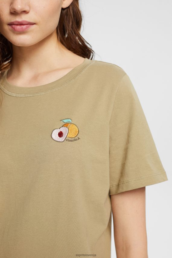 majice s kratkimi rokavi sl Esprit ženske majica z izvezenim motivom bledo kaki 6X446557