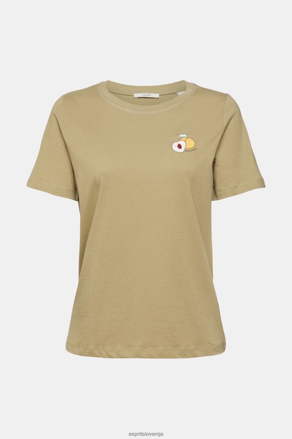 majice s kratkimi rokavi sl Esprit ženske majica z izvezenim motivom bledo kaki 6X446557