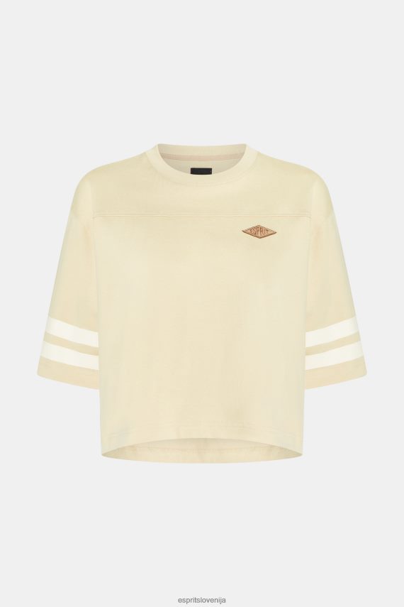 majice s kratkimi rokavi sl Esprit ženske majica z logotipom univerze za ragbi svetlo bež 6X446412