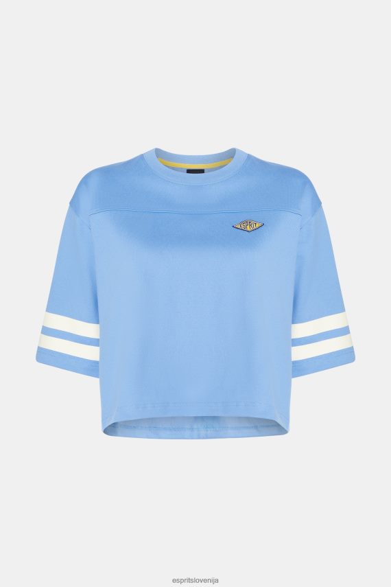 majice s kratkimi rokavi sl Esprit ženske majica z logotipom univerze za ragbi svetlo modra sivka 6X446414