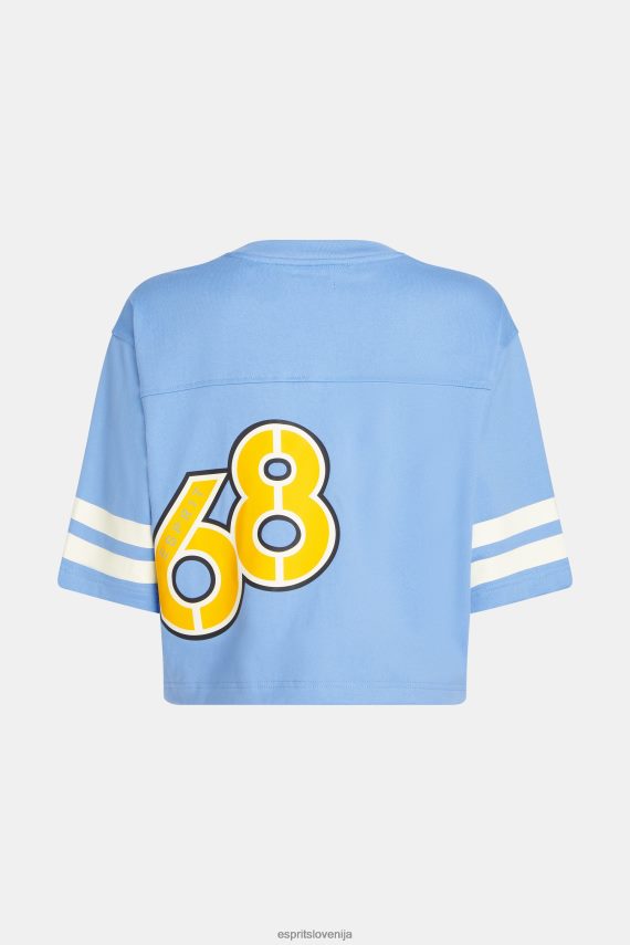 majice s kratkimi rokavi sl Esprit ženske majica z logotipom univerze za ragbi svetlo modra sivka 6X446414
