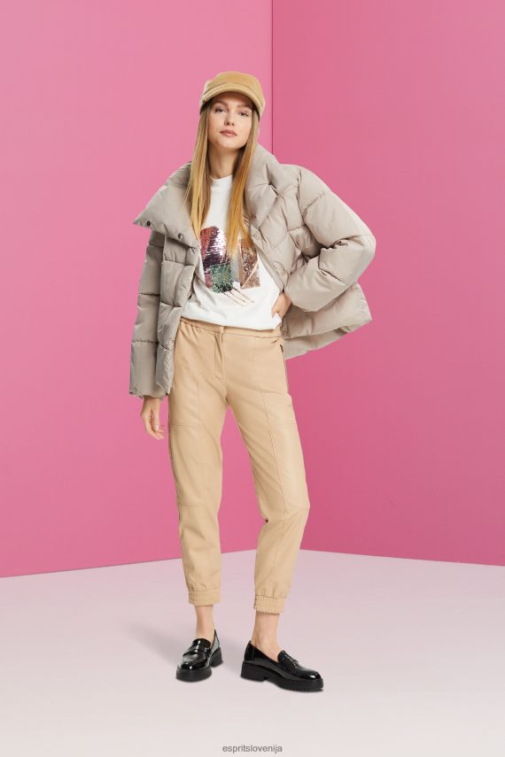 majice s kratkimi rokavi sl Esprit ženske majica z našitki z našitki, tencel umazano bela 6X446399