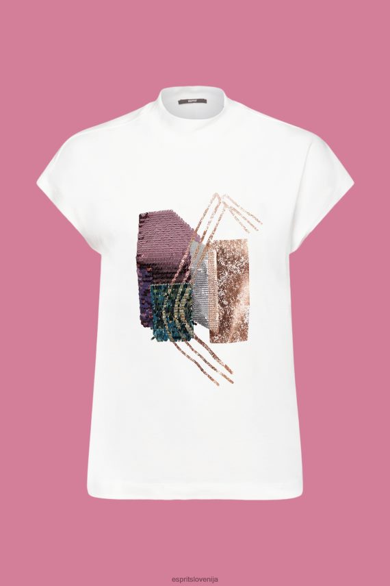 majice s kratkimi rokavi sl Esprit ženske majica z našitki z našitki, tencel umazano bela 6X446399
