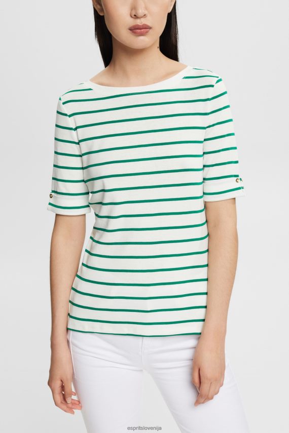 majice s kratkimi rokavi sl Esprit ženske modna majica s črtami smaragdno zelena 6X446519