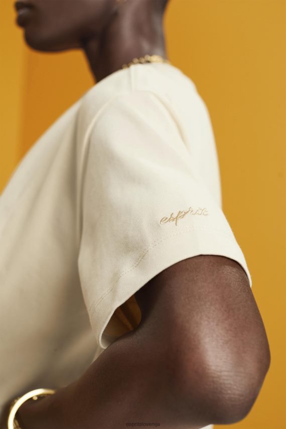 majice s kratkimi rokavi sl Esprit ženske odrezana majica z okroglim izrezom bež 6X446195